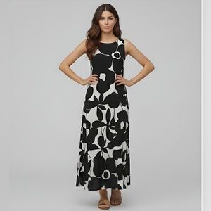 Black/White Floral Printed Loose Fit Dress